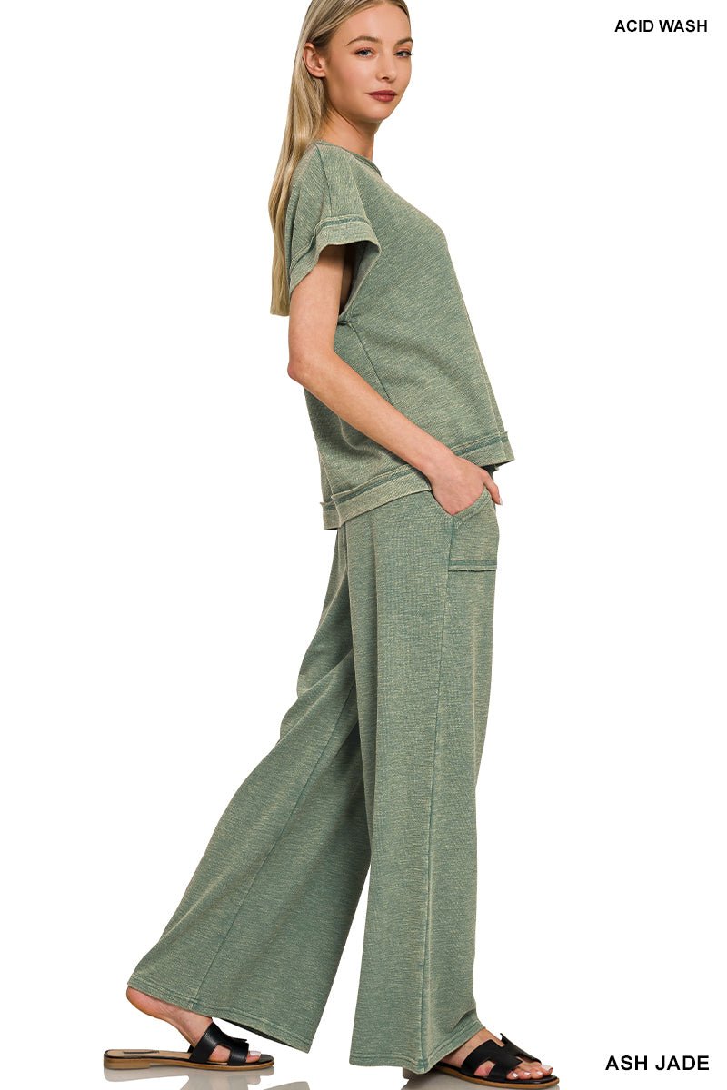 Carefree Set - 2 Piece Short Sleeve Top &amp; Pants Set - Lavender Hills BeautyZenanaCTCPW - 3472 - ASHJDE - S