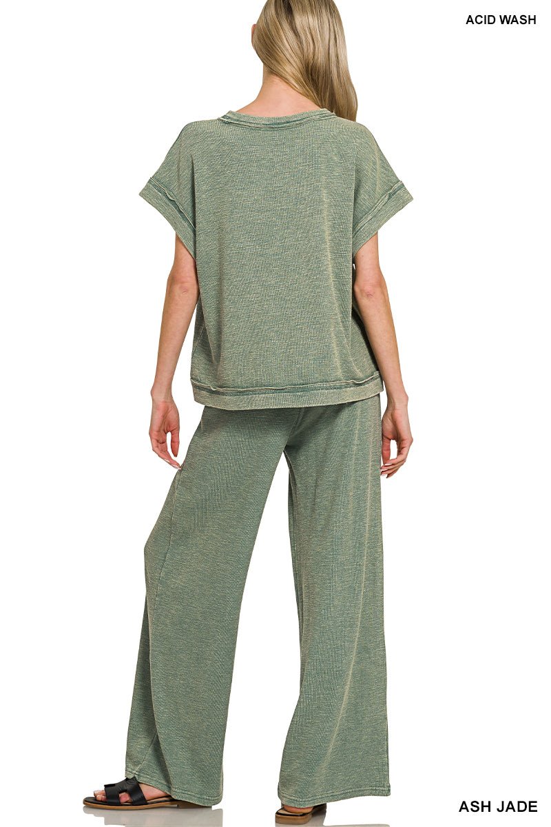 Carefree Set - 2 Piece Short Sleeve Top &amp; Pants Set - Lavender Hills BeautyZenanaCTCPW - 3472 - ASHJDE - S