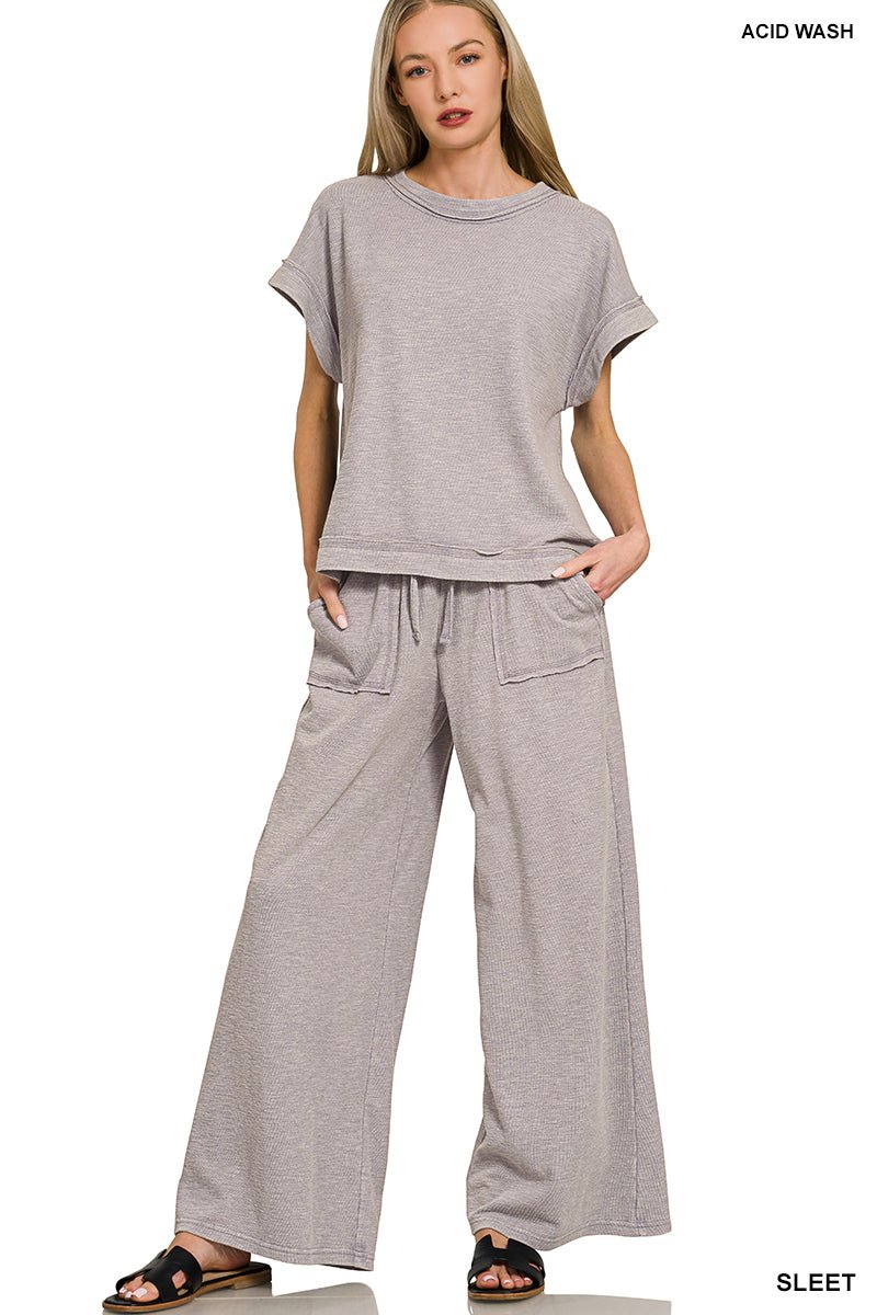 Carefree Set - 2 Piece Short Sleeve Top &amp; Pants Set - Lavender Hills BeautyZenanaCTCPW - 3472 - SLT - S