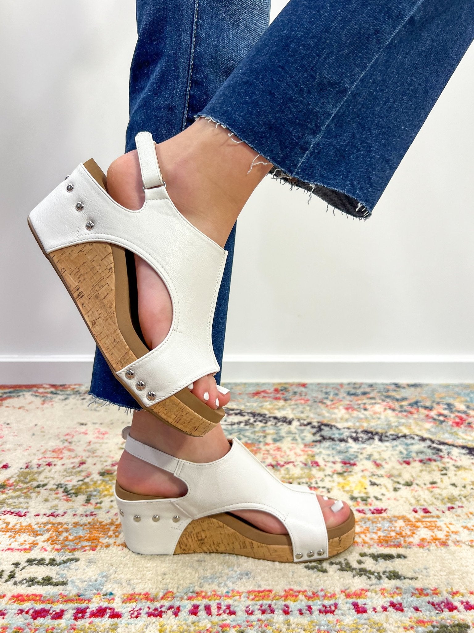 Carley Wedge Sandal - White Smooth - Lavender Hills BeautyCorkys Footwear30-5316-WTSO-Q-6