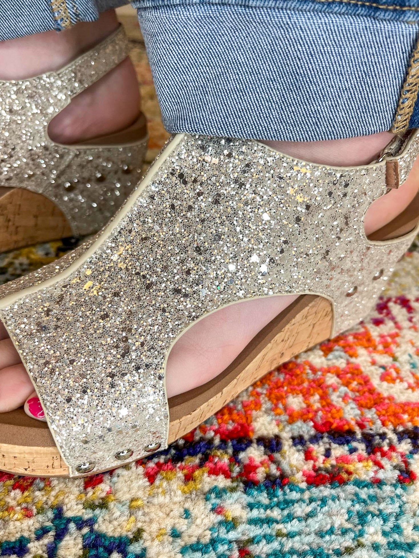 Carley Wedge Sandal - Beige New Glitter - Lavender Hills BeautyCorkys Footwear30-5316-BENG-R-6