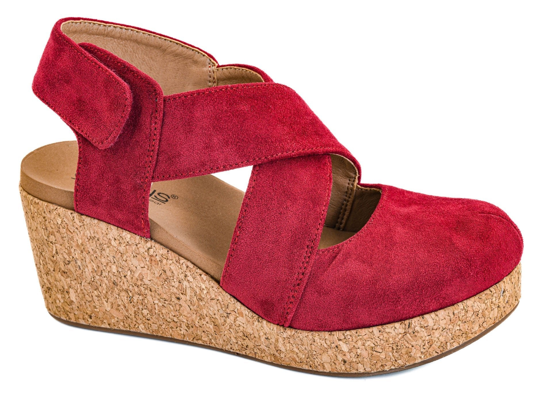 Corkys Footwear Case Closed Wedge Sandal - Dark Red Faux Suede - Lavender Hills BeautyCorkys Footwear10 - 0150 - DRFS - 6