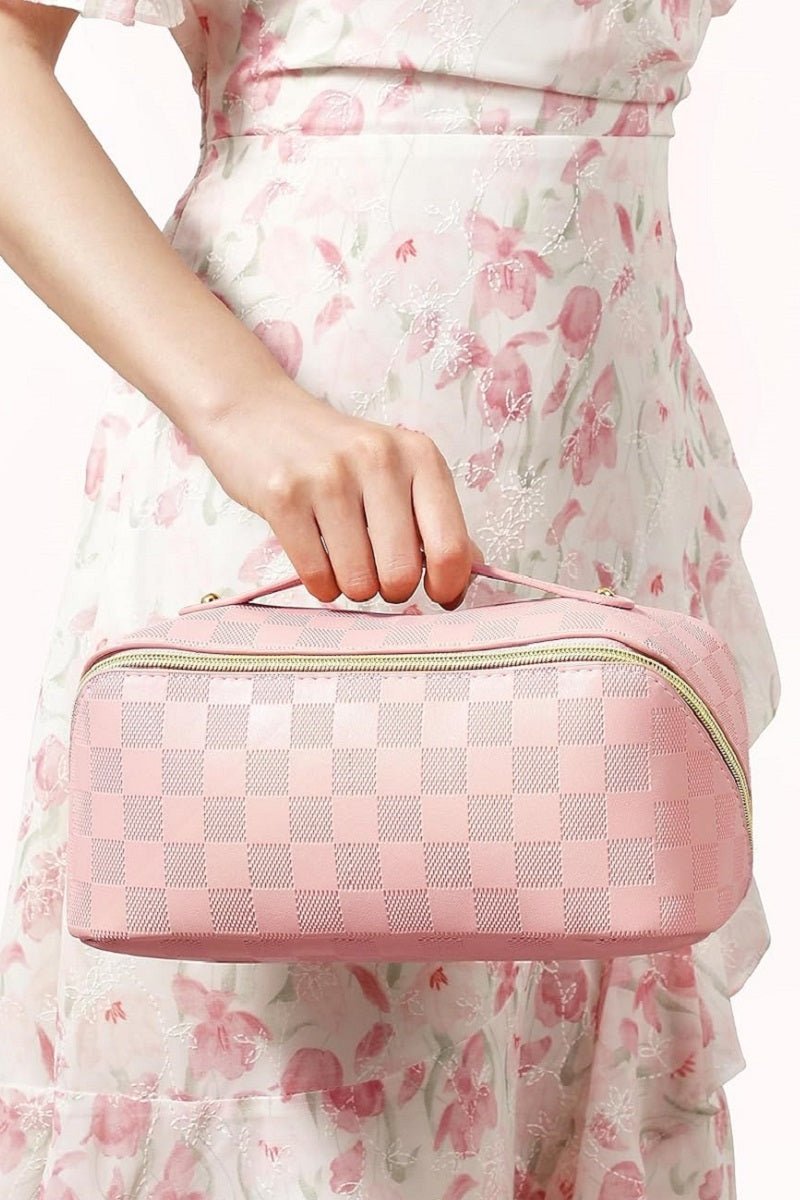 Checkered Cosmetic Makeup Bag Travel Case