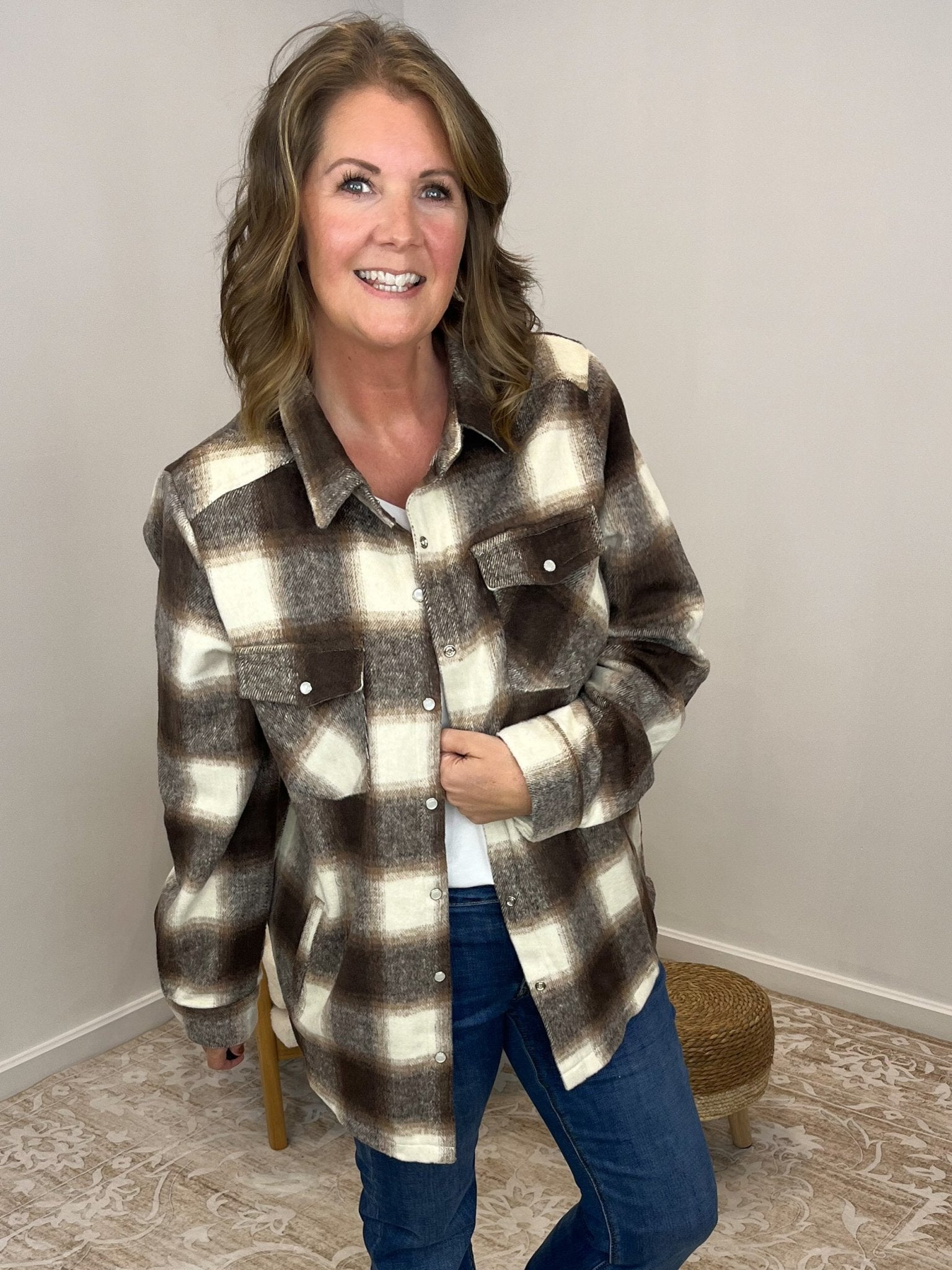 Ciderwood Button Down Flannel Shacket with Pockets - Lavender Hills BeautyBluivyK02559 - S