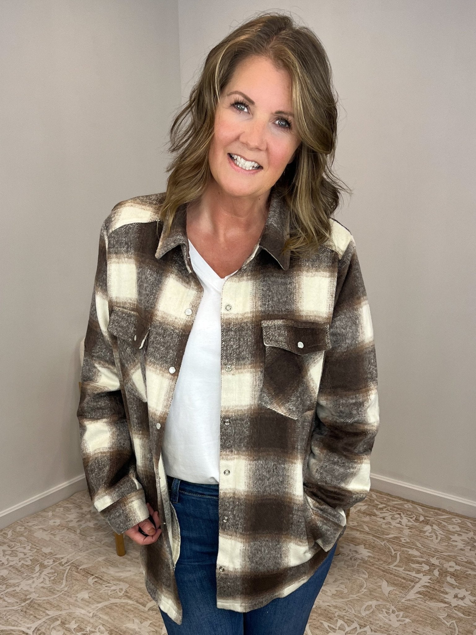 Ciderwood Button Down Flannel Shacket with Pockets - Lavender Hills BeautyBluivyK02559 - S