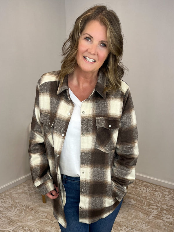 Ciderwood Button Down Flannel Shacket with Pockets - Lavender Hills BeautyBluivyK02559 - S