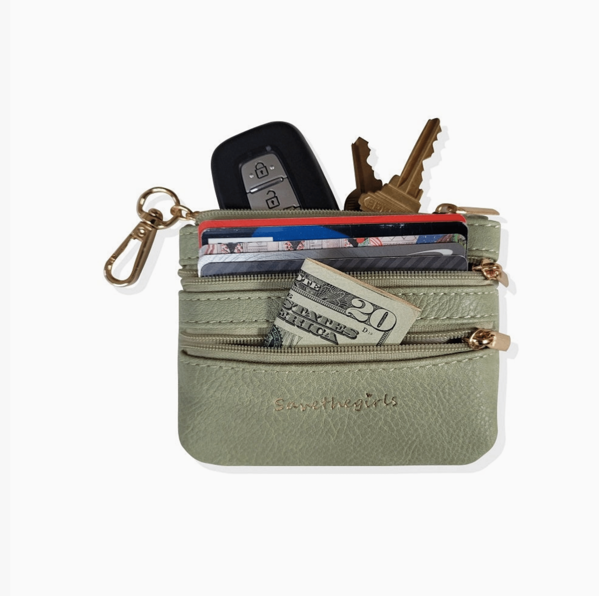 3 - in - 1 Clip & Go Boho Crossbody Strap & Triple - Zip Pouch - Green/Purple Pattern - Lavender Hills BeautySave The GirlsCG-1002GR