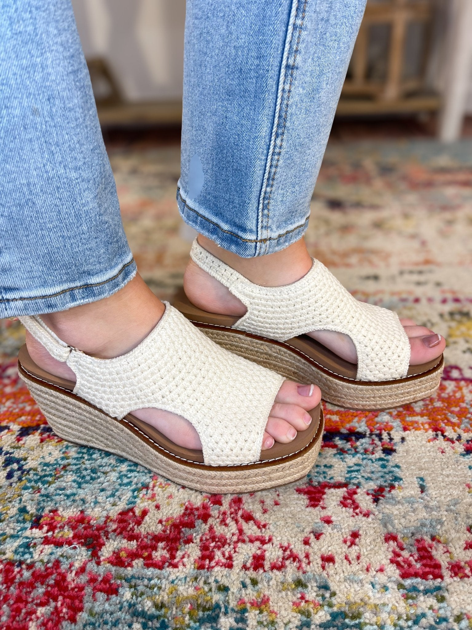 Corky's Footwear Freddie Wedge Sandal - Natural Crochet - Lavender Hills BeautyCorkys Footwear