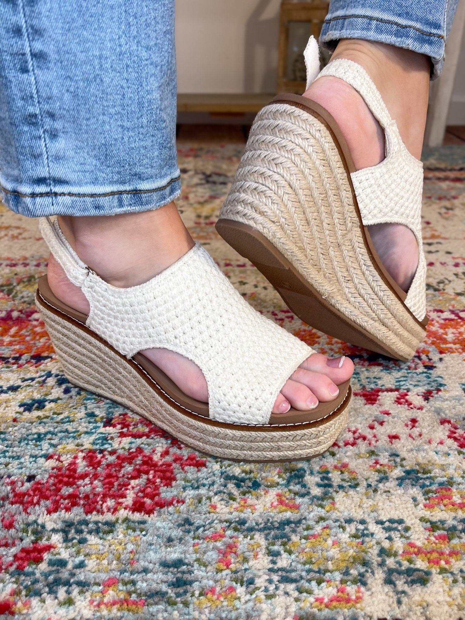 Corky's Footwear Freddie Wedge Sandal - Natural Crochet - Lavender Hills BeautyCorkys Footwear