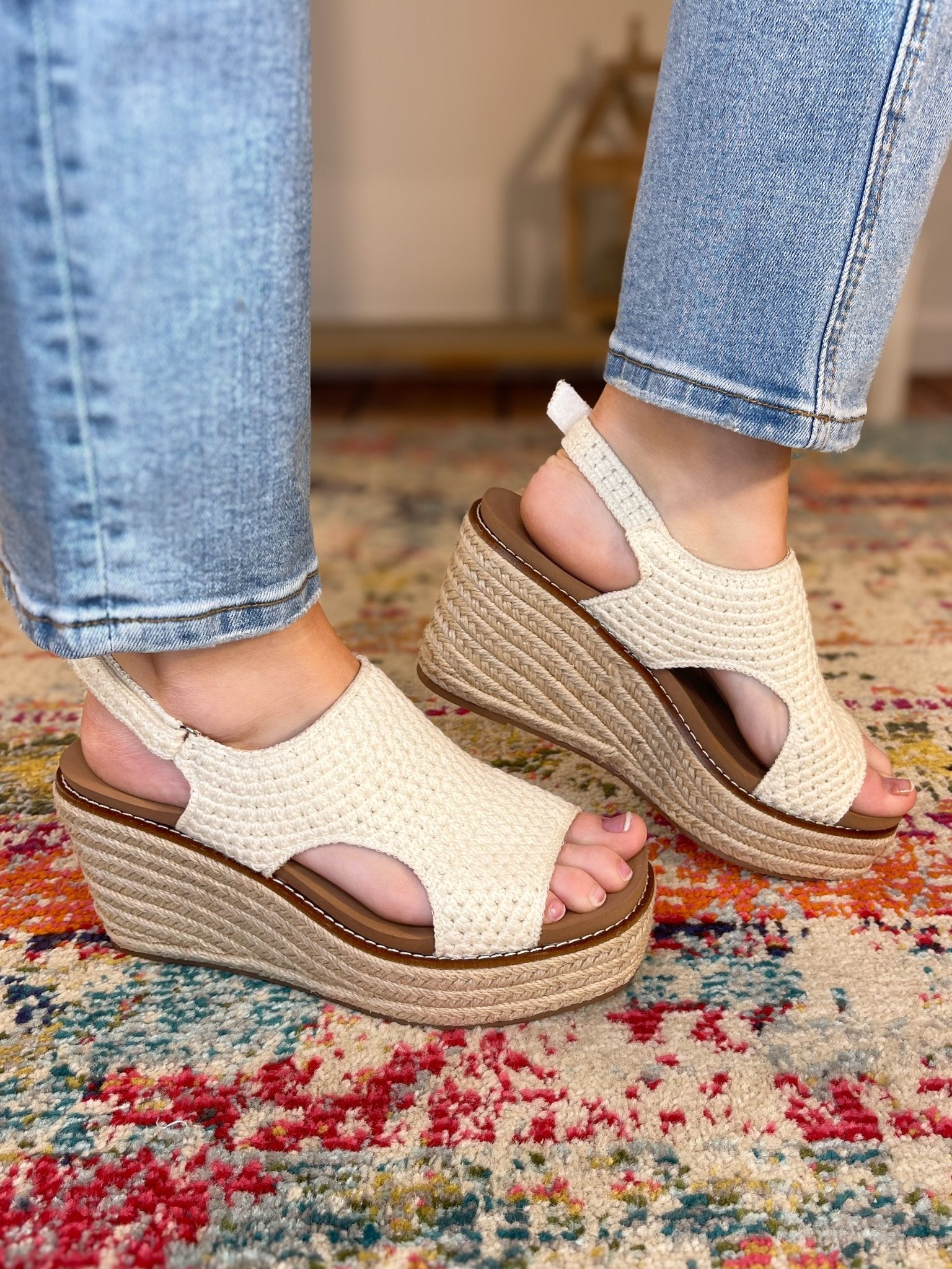 Corky's Footwear Freddie Wedge Sandal - Natural Crochet - Lavender Hills BeautyCorkys Footwear