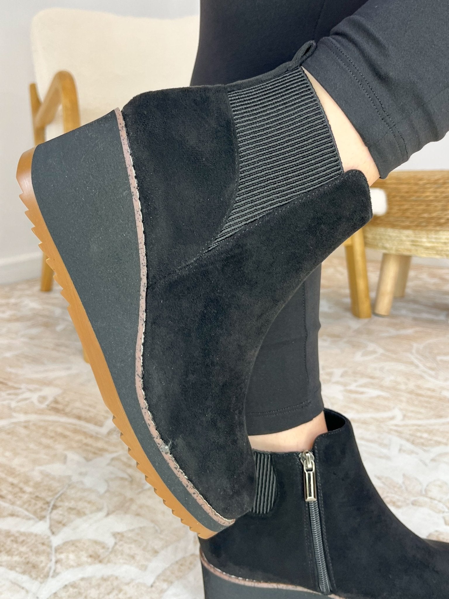 Corkys Footwear Apple Sauced Wedge Shoe Bootie - Black Faux Suede - Lavender Hills BeautyCorkys Footwear80 - 0313 - BKFS - 6