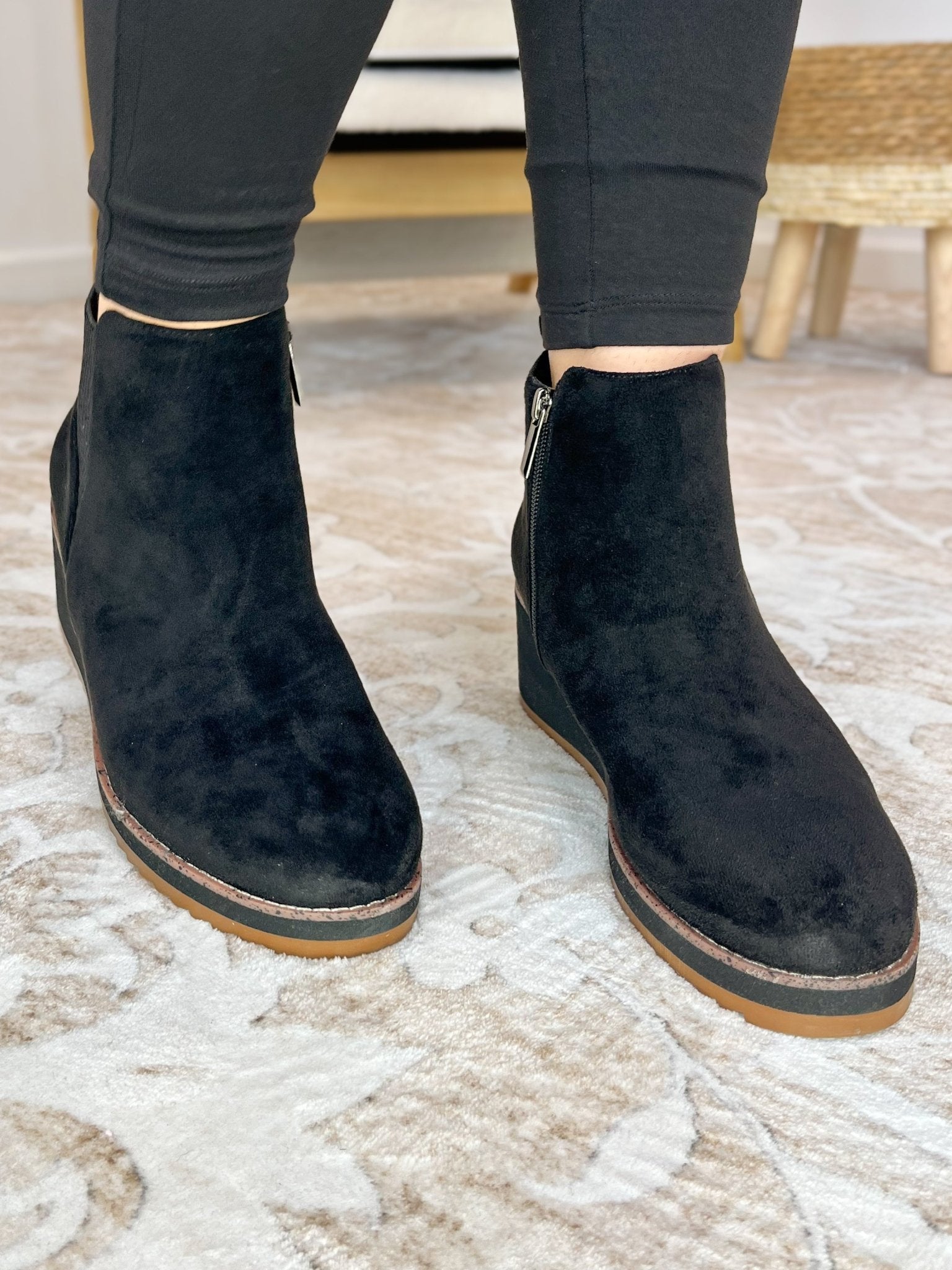 Corkys Footwear Apple Sauced Wedge Shoe Bootie - Black Faux Suede - Lavender Hills BeautyCorkys Footwear80 - 0313 - BKFS - 6
