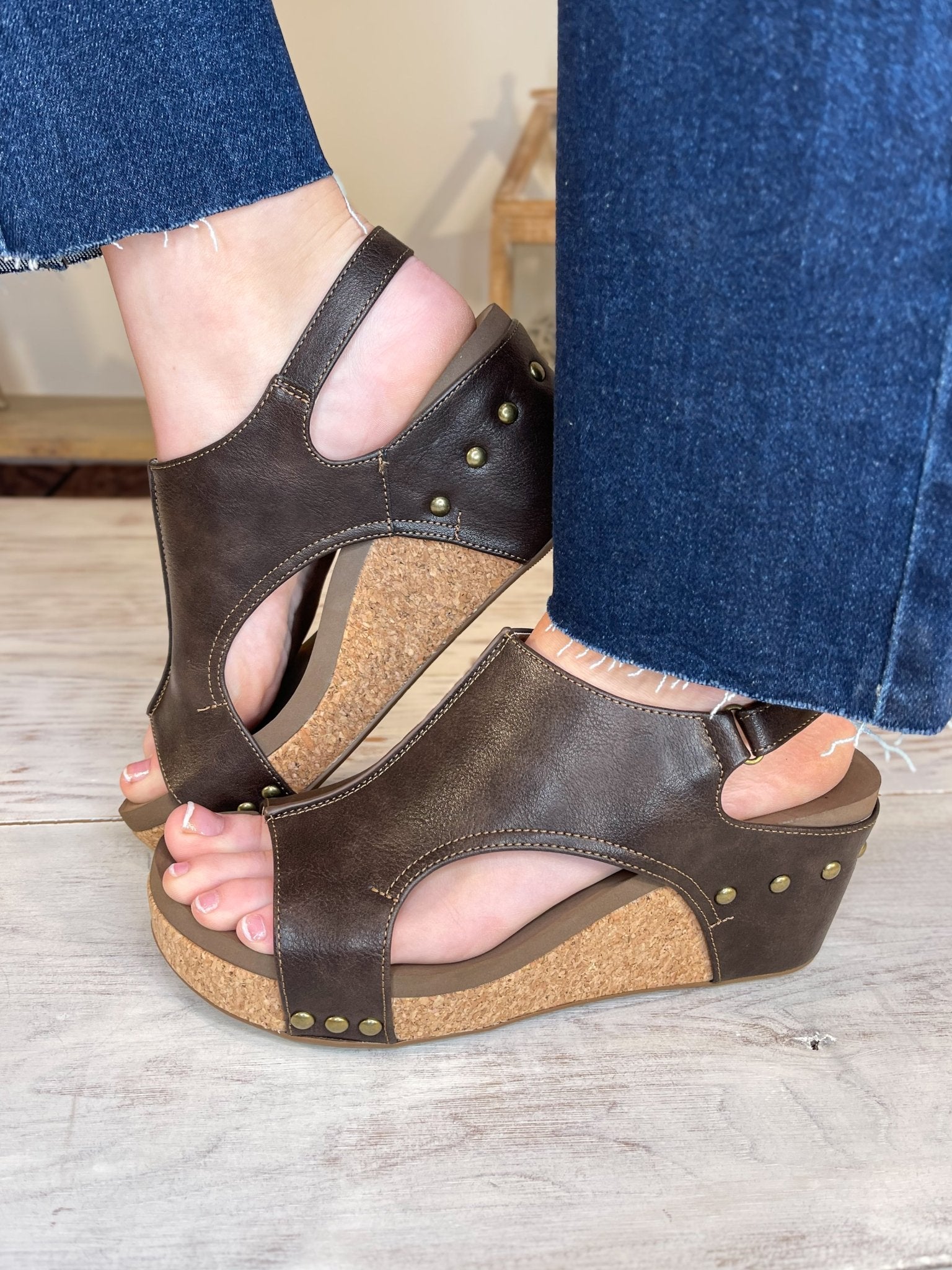 Corky's Footwear Carley Wedge Sandal - Chocolate Smooth - Lavender Hills BeautyCorkys Footwear