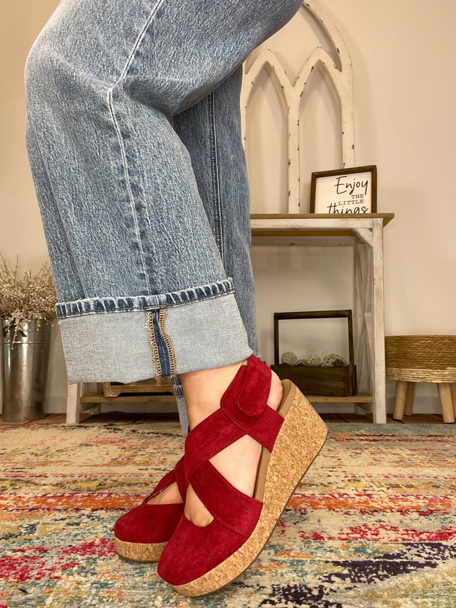 Corkys Footwear Case Closed Wedge Sandal - Dark Red Faux Suede - Lavender Hills BeautyCorkys Footwear10 - 0150 - DRFS - 6