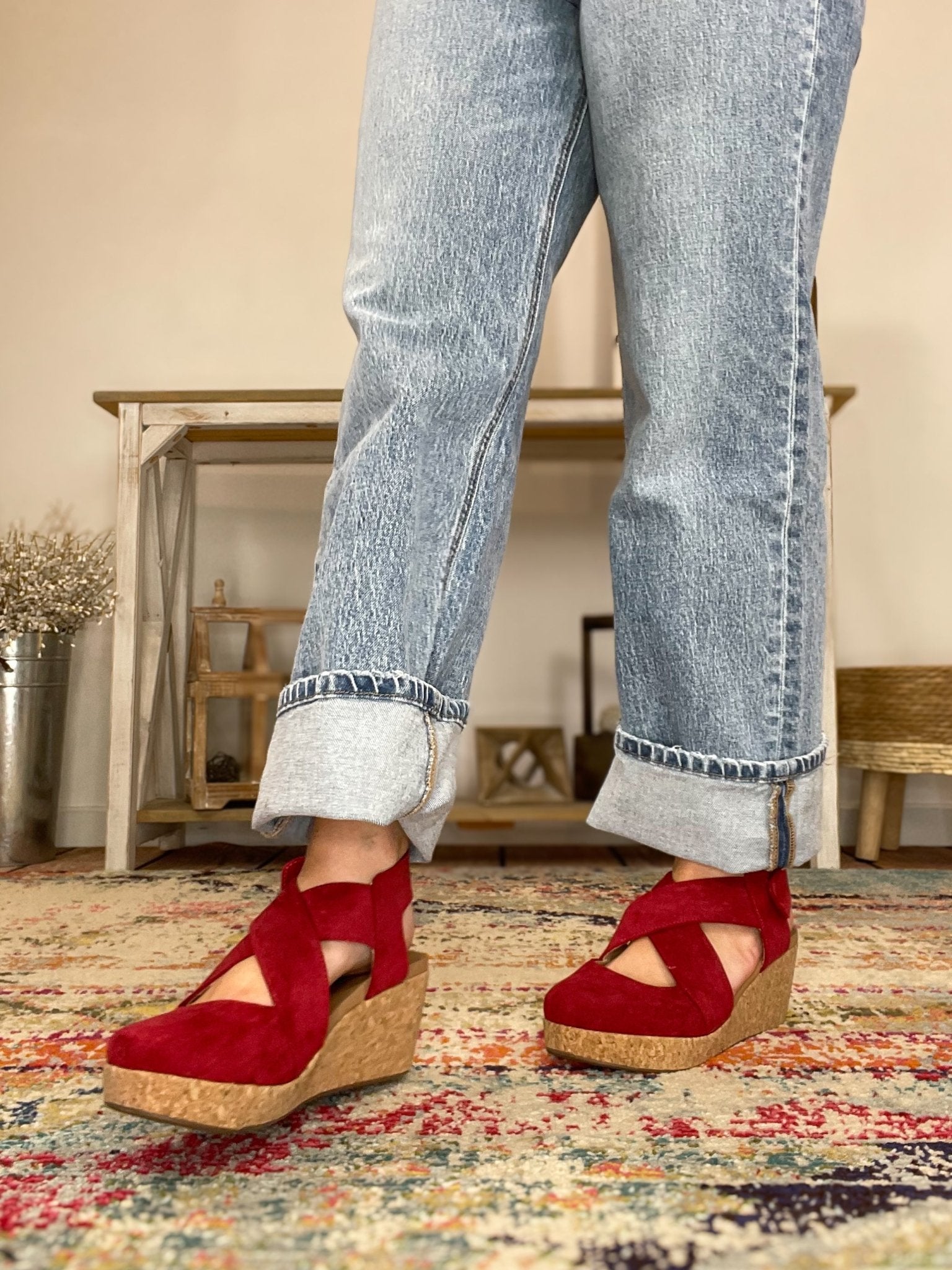 Corkys Footwear Case Closed Wedge Sandal - Dark Red Faux Suede - Lavender Hills BeautyCorkys Footwear10 - 0150 - DRFS - 6