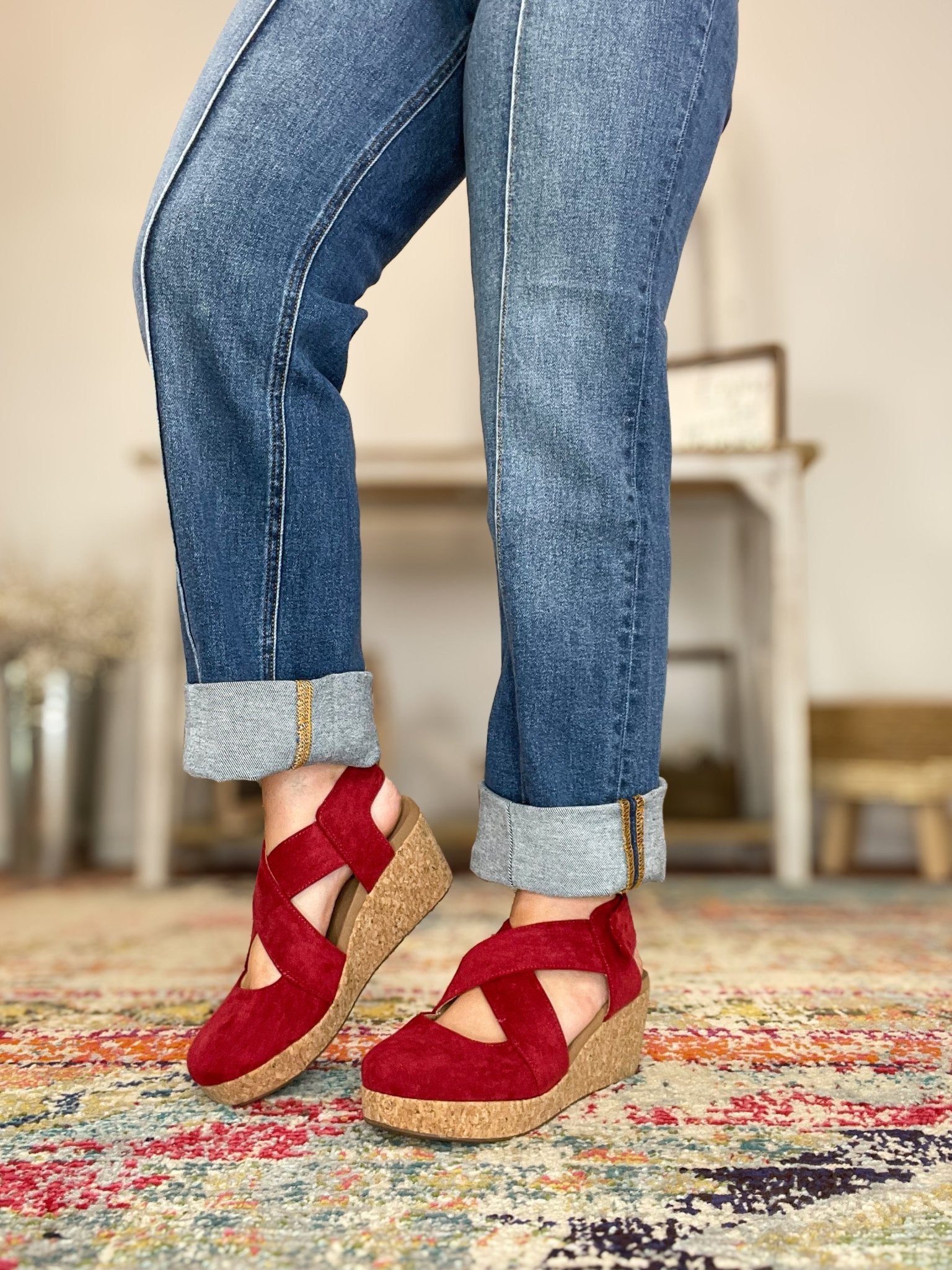 Corkys Footwear Case Closed Wedge Sandal - Dark Red Faux Suede - Lavender Hills BeautyCorkys Footwear10 - 0150 - DRFS - 6