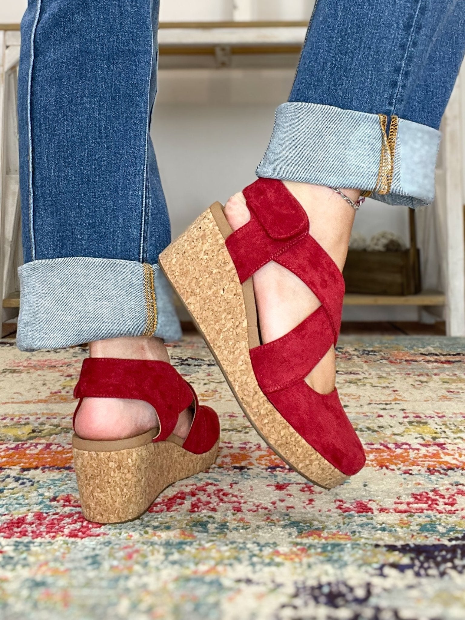Corkys Footwear Case Closed Wedge Sandal - Dark Red Faux Suede - Lavender Hills BeautyCorkys Footwear10 - 0150 - DRFS - 6