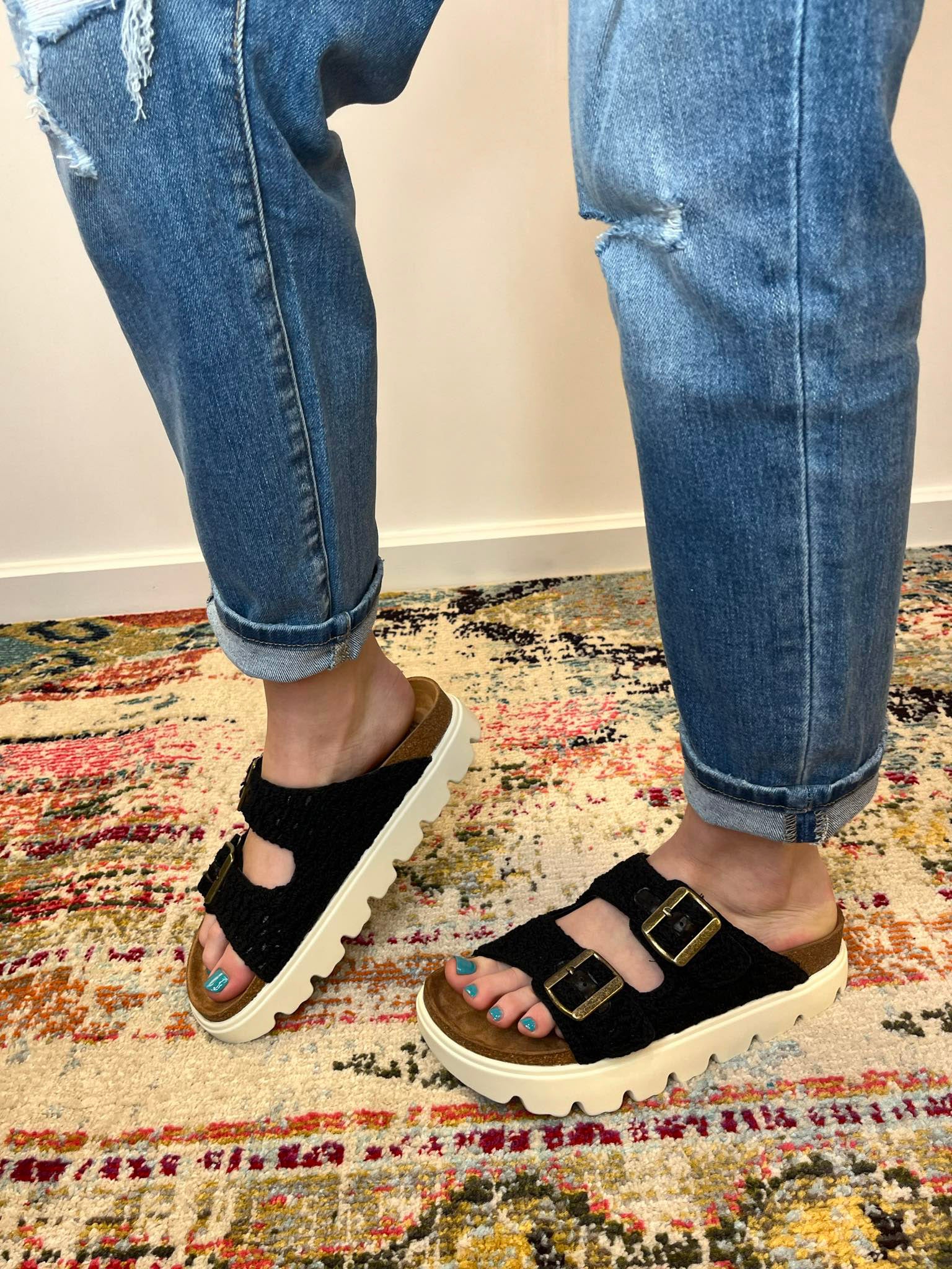 Rumor Has It Macrame Raised Slip-on Sandal - Black - Lavender Hills BeautyCorkys Footwear