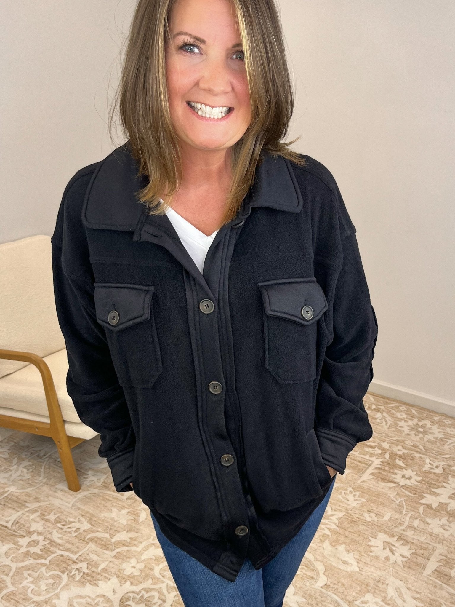 Cozy Cabin Fleece Oversized Shacket - Black - Lavender Hills BeautyZenanaQJ - 40000Y - BLK - S