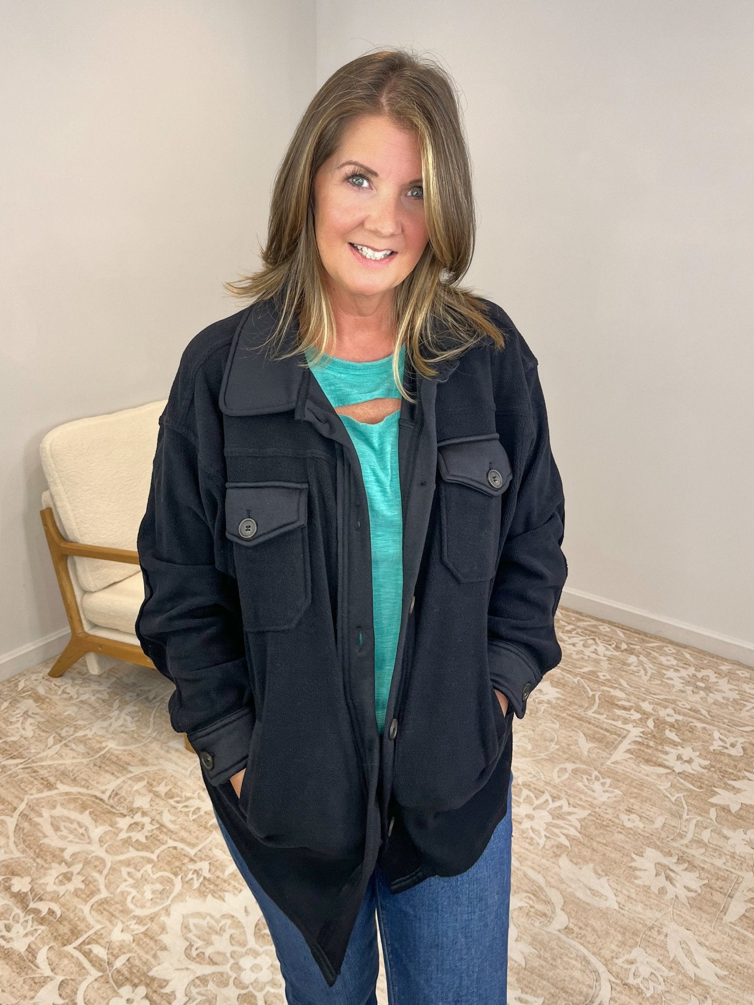 Cozy Cabin Fleece Oversized Shacket - Black - Lavender Hills BeautyZenanaQJ - 40000Y - BLK - S