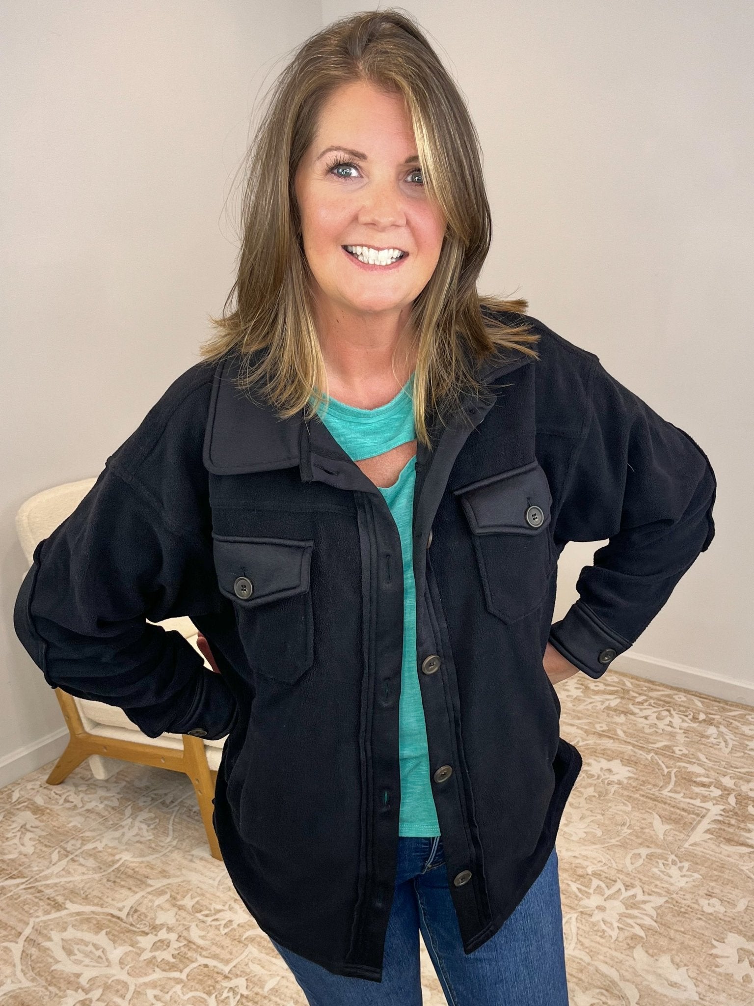 Cozy Cabin Fleece Oversized Shacket - Black - Lavender Hills BeautyZenanaQJ - 40000Y - BLK - S