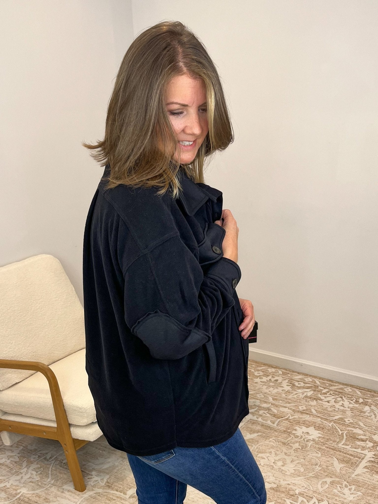 Cozy Cabin Fleece Oversized Shacket - Black - Lavender Hills BeautyZenanaQJ - 40000Y - BLK - S