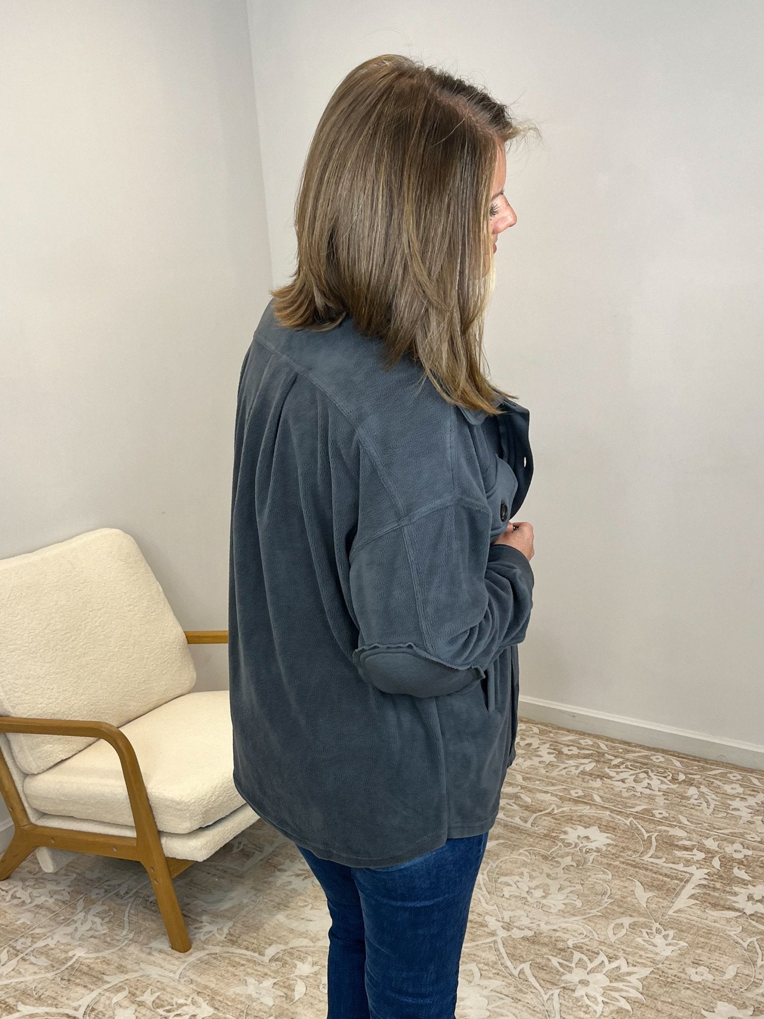 Cozy Cabin Fleece Oversized Shacket - Charcoal - Lavender Hills BeautyZenanaQJ - 40000Y - ASHGRY - S
