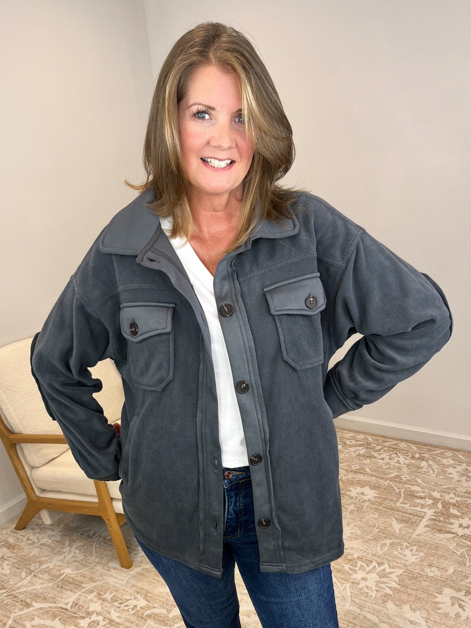 Cozy Cabin Fleece Oversized Shacket - Charcoal - Lavender Hills BeautyZenanaQJ - 40000Y - ASHGRY - S