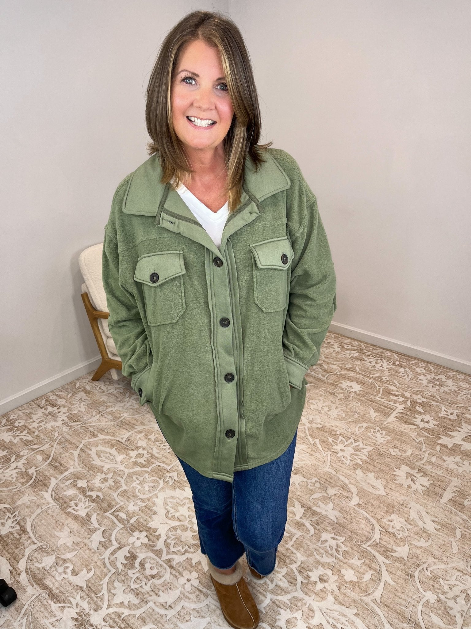 Cozy Cabin Fleece Oversized Shacket - Light Olive - Lavender Hills BeautyZenanaQJ - 40000Y - LTOLV - S