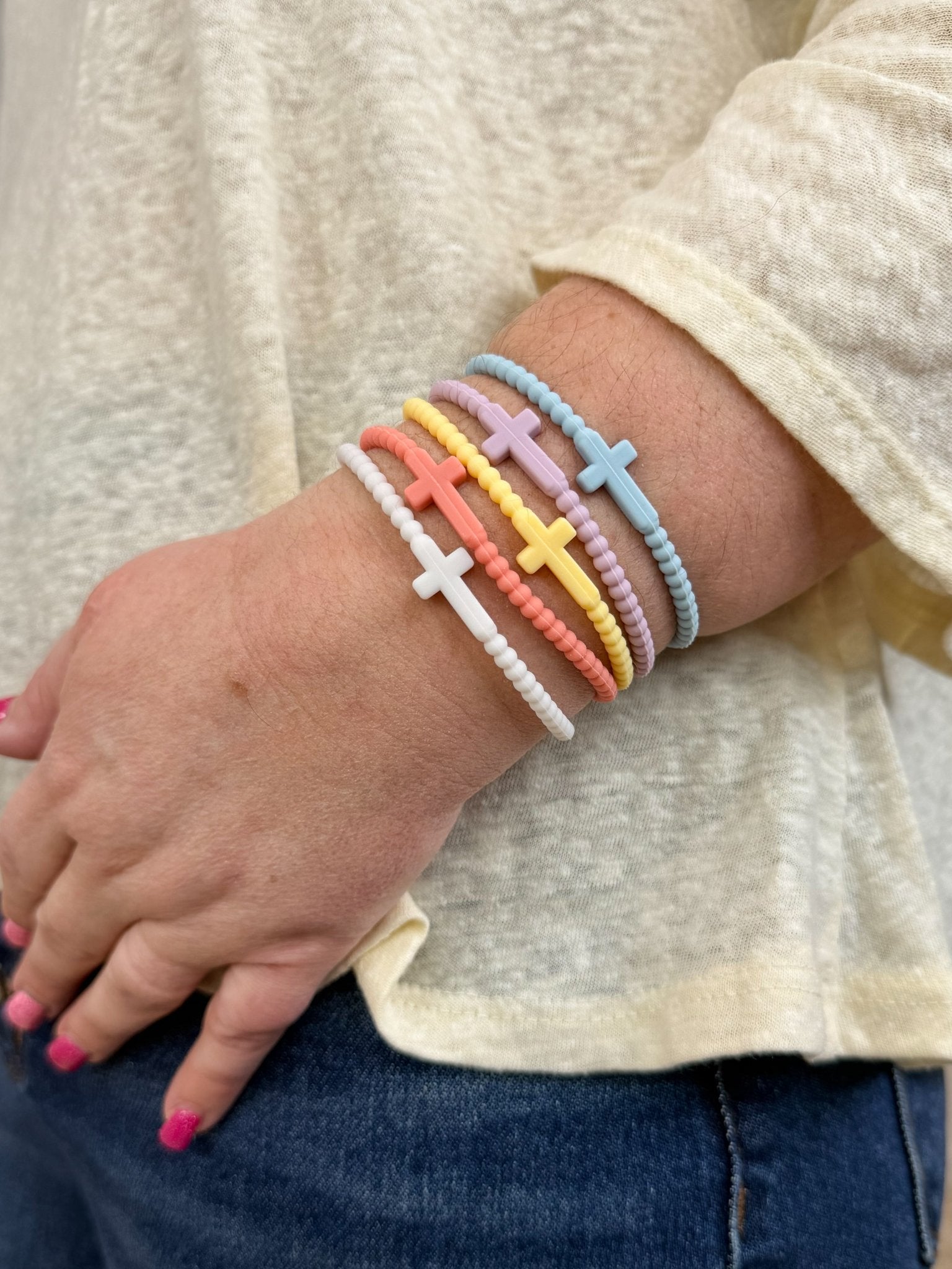 Cross Beaded Silicone Bracelets Set of 5 - Spring - Lavender Hills BeautyLavender Hills BeautyU-609-SPR