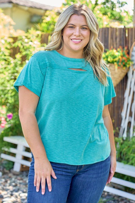 Keyhole Cut Out Short Sleeve T-shirt Top - Lavender Hills BeautyHailey & Co