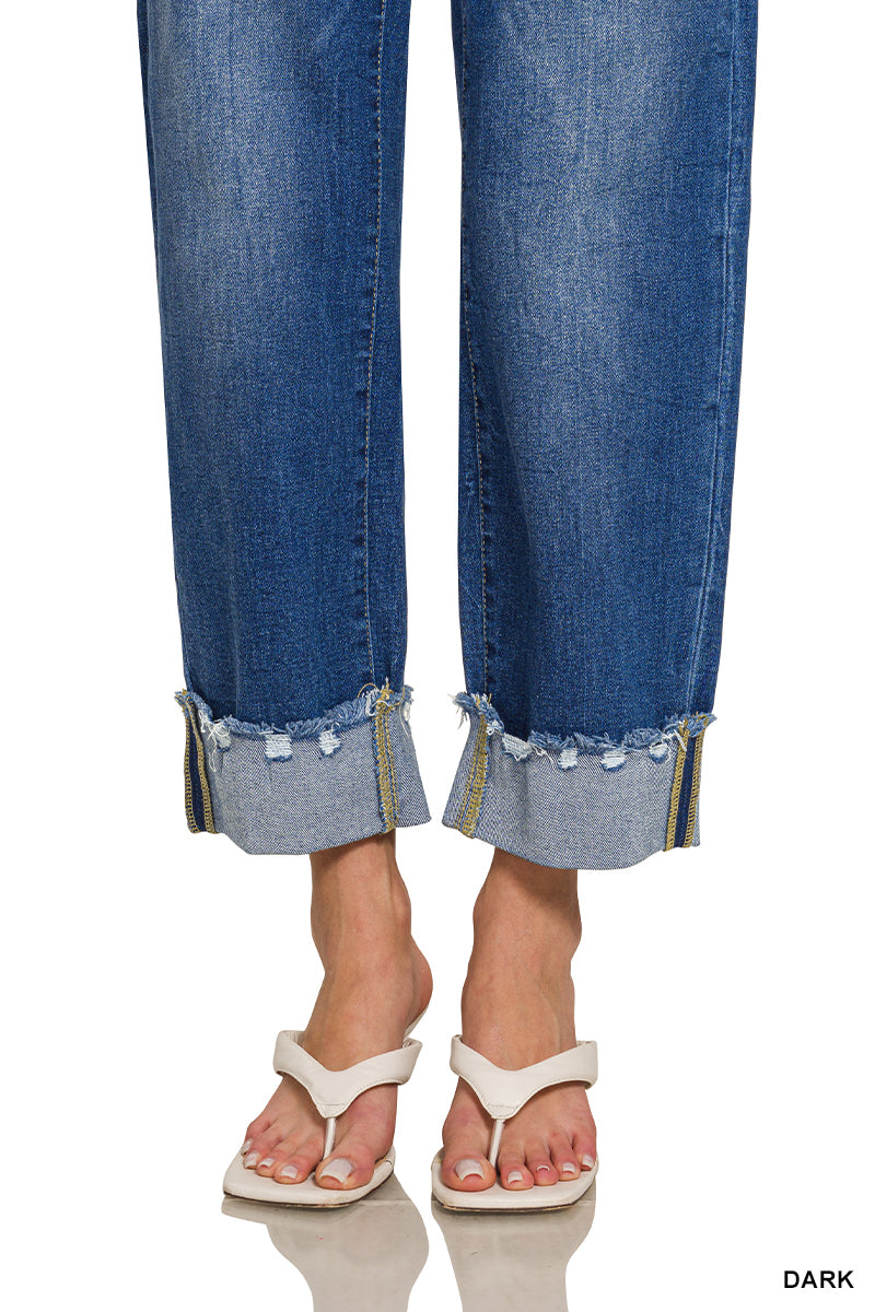 Avenue Wide Cuff Raw Hem Straight Leg