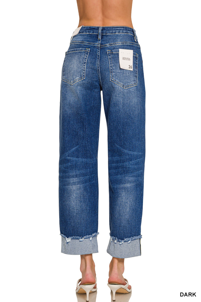 Avenue Wide Cuff Raw Hem Straight Leg