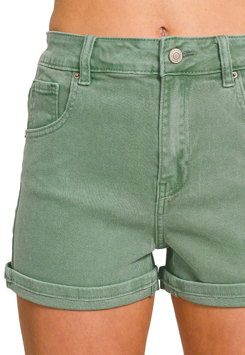 Olive High Rise Stretch Cuffed Denim Shorts - Lavender Hills BeautyZenanaDMP-1748Y-OLV-S