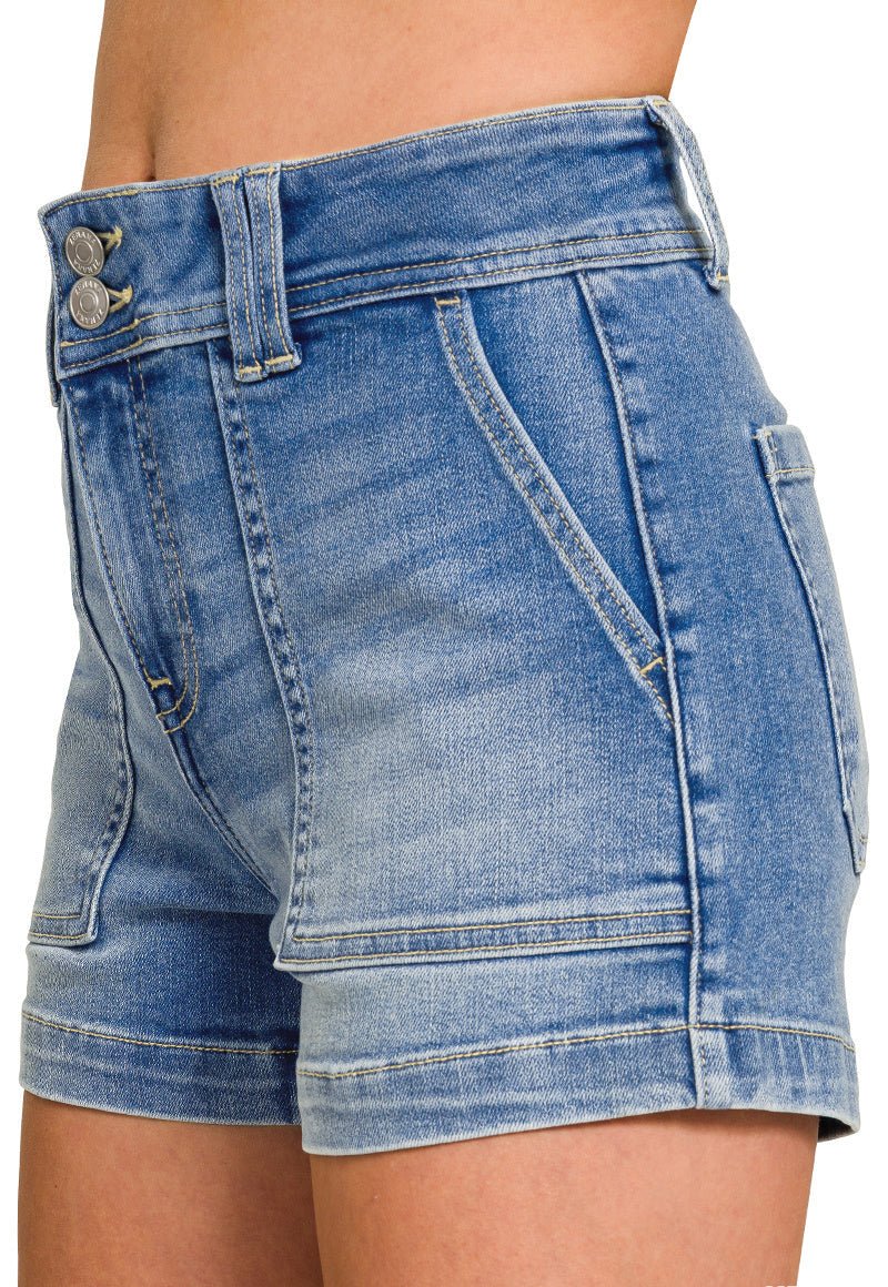 Everyday Comfort High Rise Utility Pocket Denim Shorts - Lavender Hills BeautyZenanaDTP-9602A-S