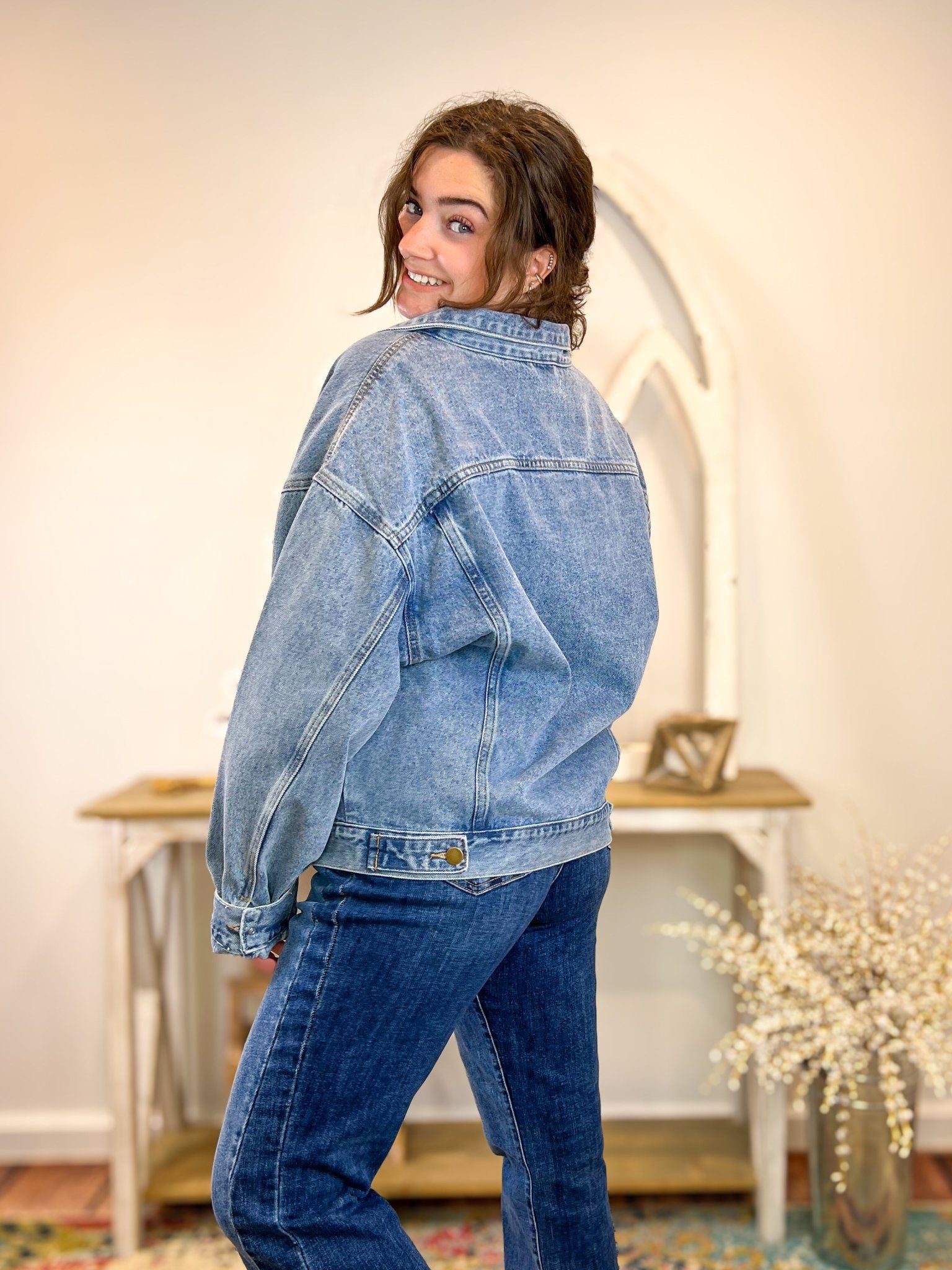 Dad’s Oversized Old School Denim Jean Jacket - Lavender Hills BeautyMono BKJ11683 - S