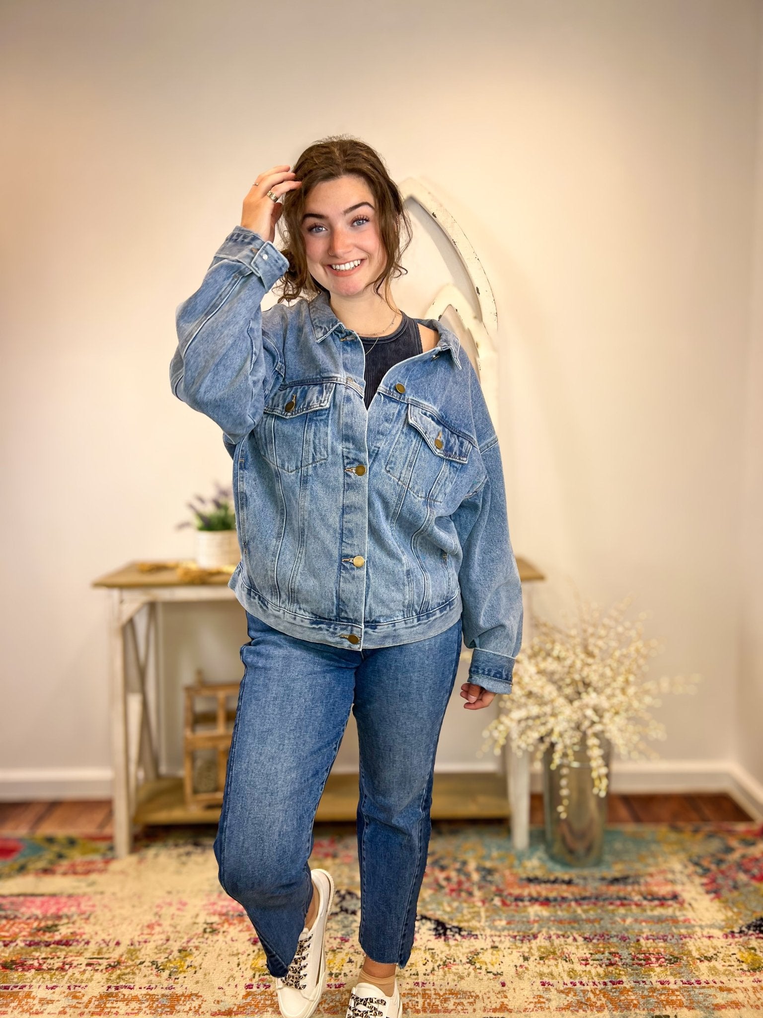 Dad’s Oversized Old School Denim Jean Jacket - Lavender Hills BeautyMono BKJ11683 - S