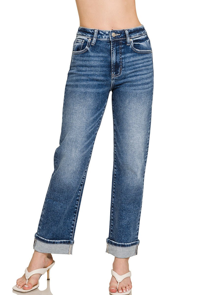 Downtown Cuff High Rise Straight Jeans - Lavender Hills BeautyZenanaDTP - 9592DD - 25