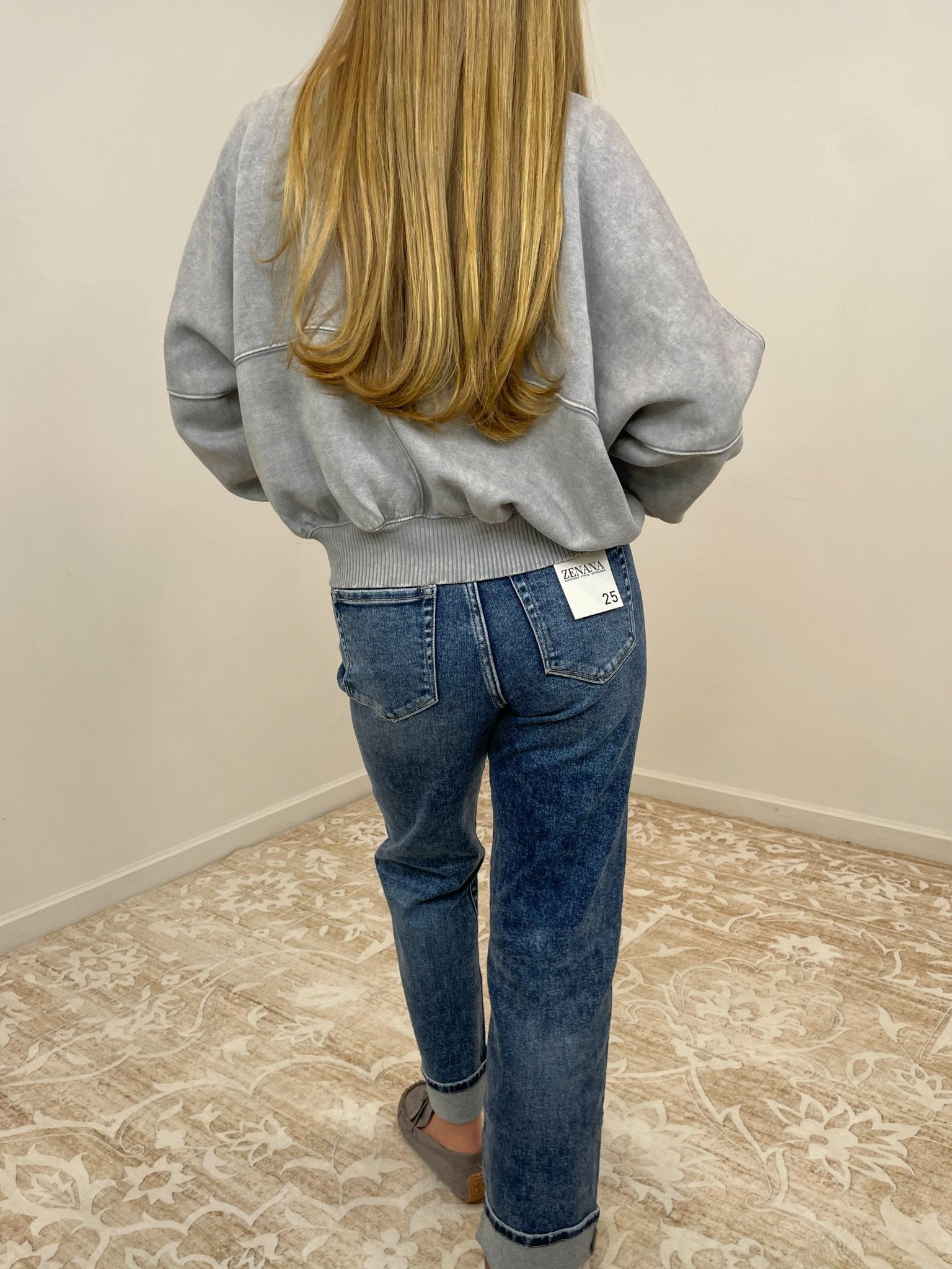 Downtown Cuff High Rise Straight Jeans - Lavender Hills BeautyZenanaDTP - 9592DD - 25