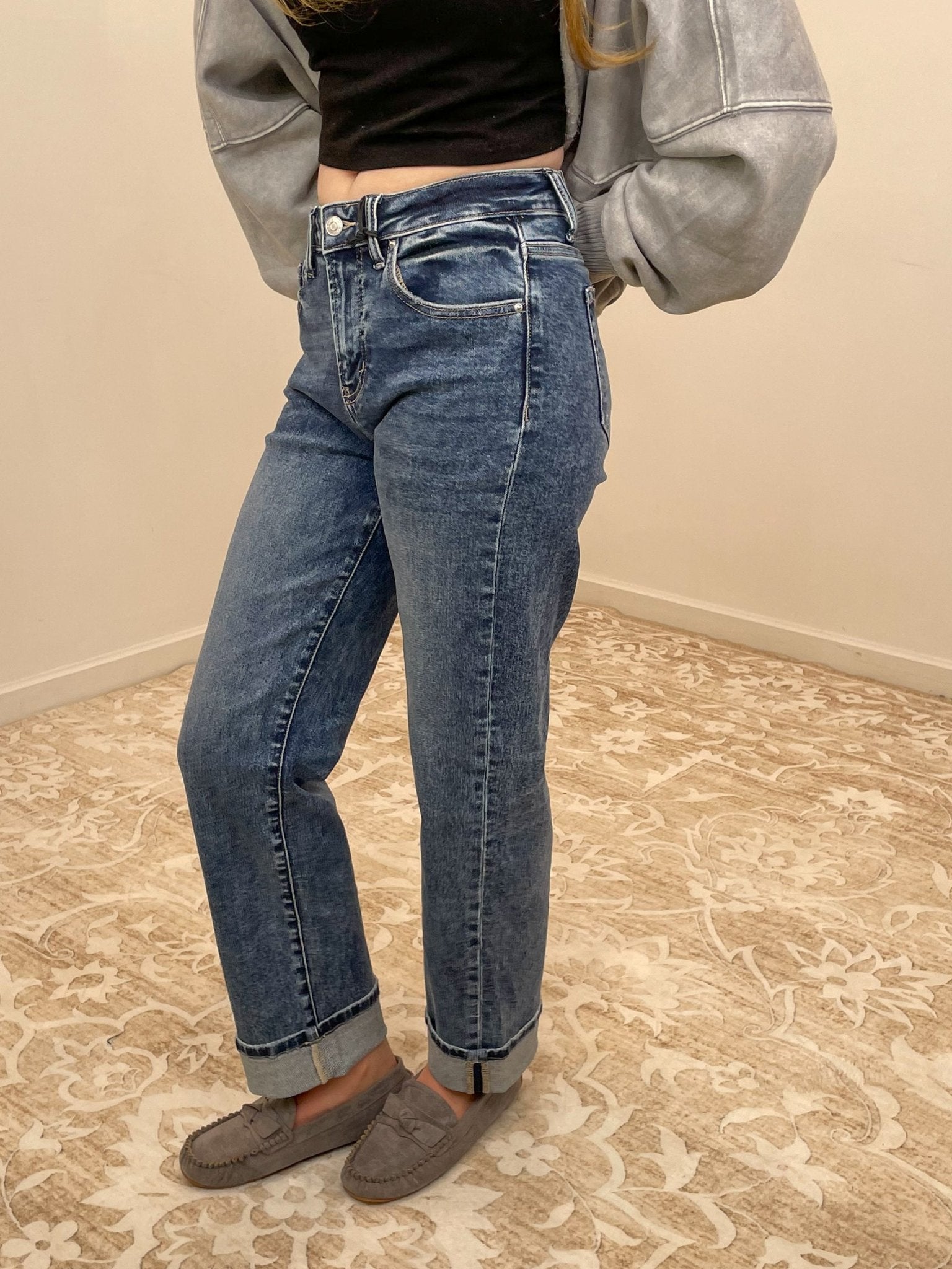 Downtown Cuff High Rise Straight Jeans - Lavender Hills BeautyZenanaDTP - 9592DD - 25