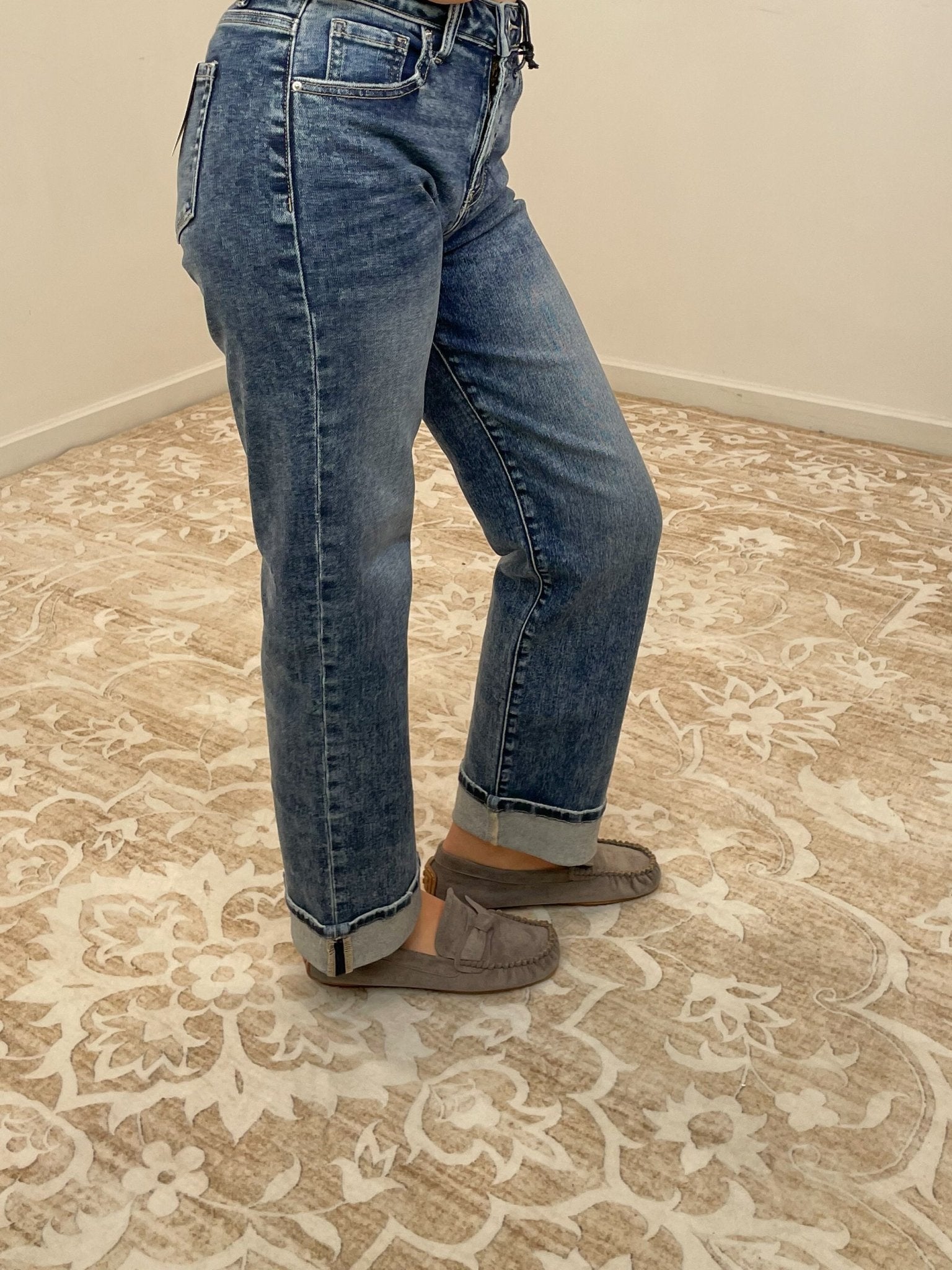 Downtown Cuff High Rise Straight Jeans - Lavender Hills BeautyZenanaDTP - 9592DD - 25
