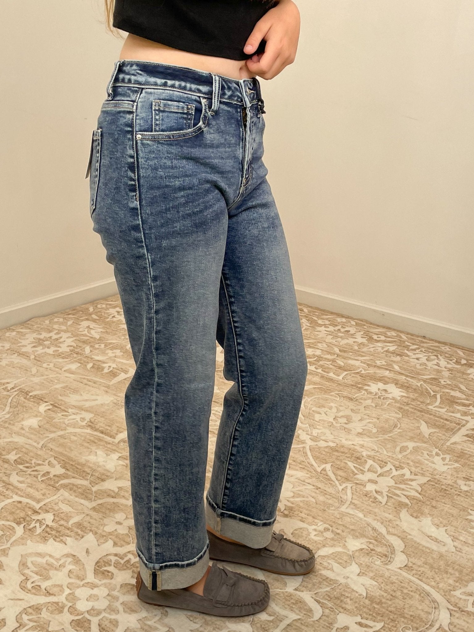 Downtown Cuff High Rise Straight Jeans - Lavender Hills BeautyZenanaDTP - 9592DD - 25