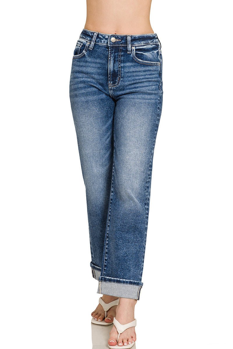Downtown Cuff High Rise Straight Jeans - Lavender Hills BeautyZenanaDTP - 9592DD - 25