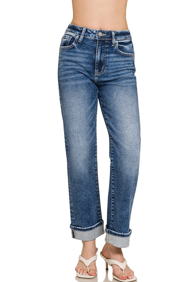 Downtown Cuff High Rise Straight Jeans - Lavender Hills BeautyZenanaDTP - 9592DD - 25