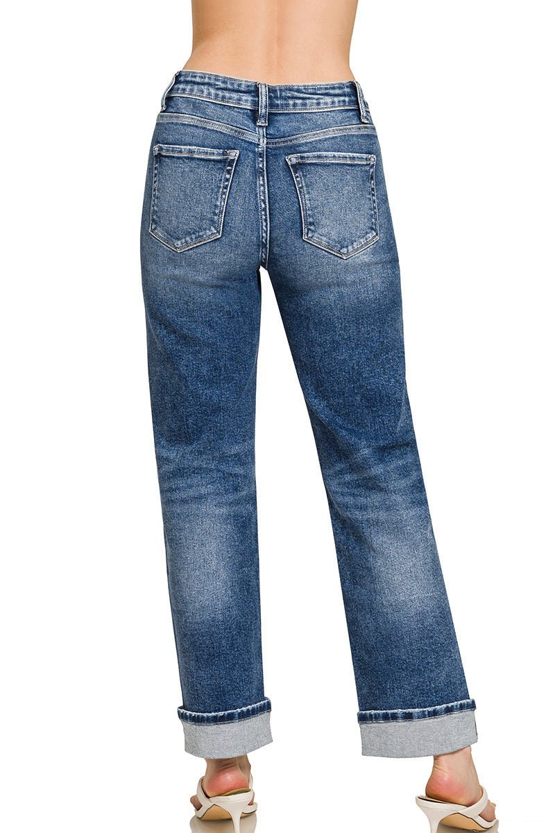 Downtown Cuff High Rise Straight Jeans - Lavender Hills BeautyZenanaDTP - 9592DD - 25