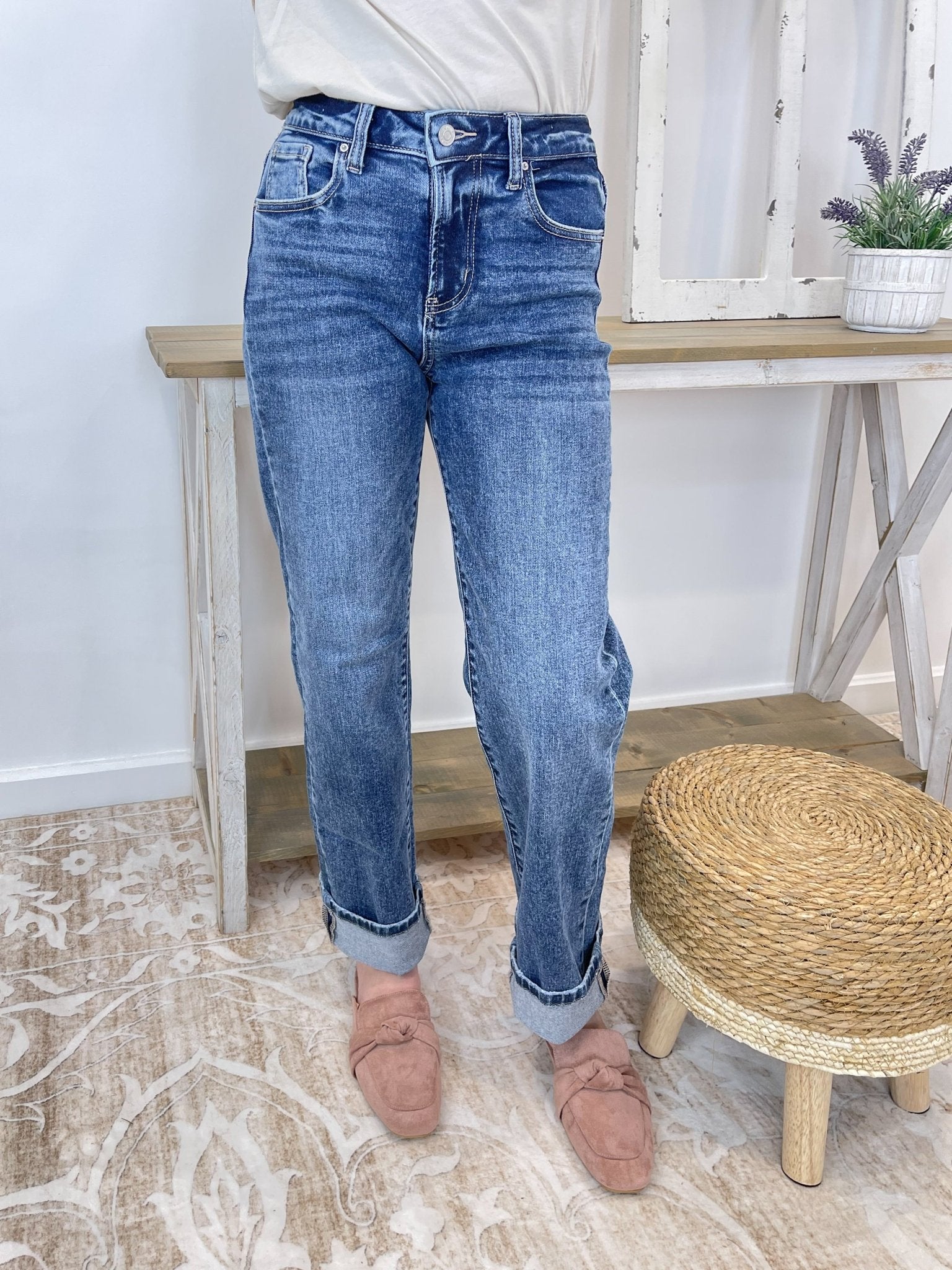 Downtown Cuff High Rise Straight Jeans - Lavender Hills BeautyZenanaDTP-9592DD-25