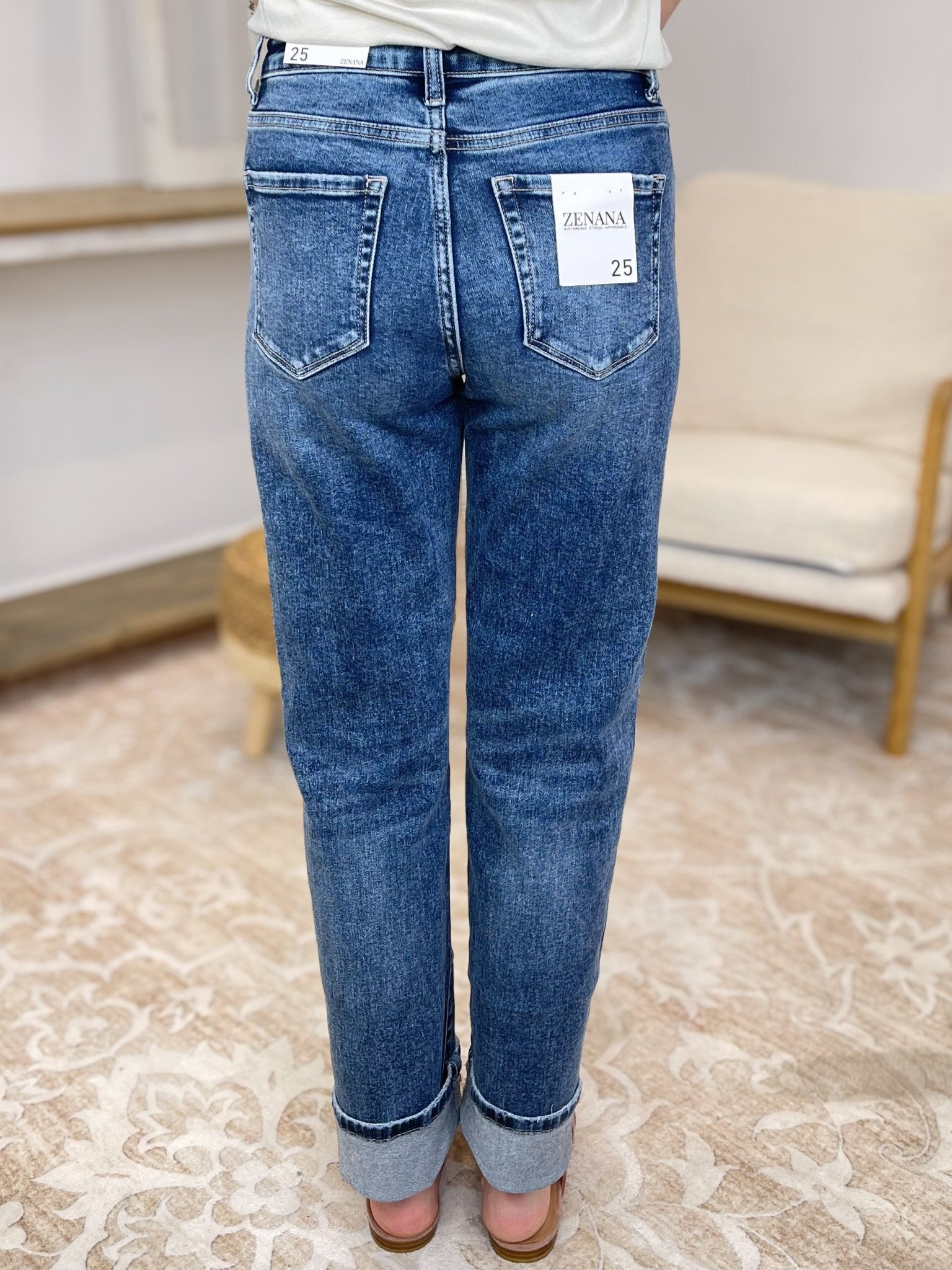 Downtown Cuff High Rise Straight Jeans - Lavender Hills BeautyZenanaDTP-9592DD-25