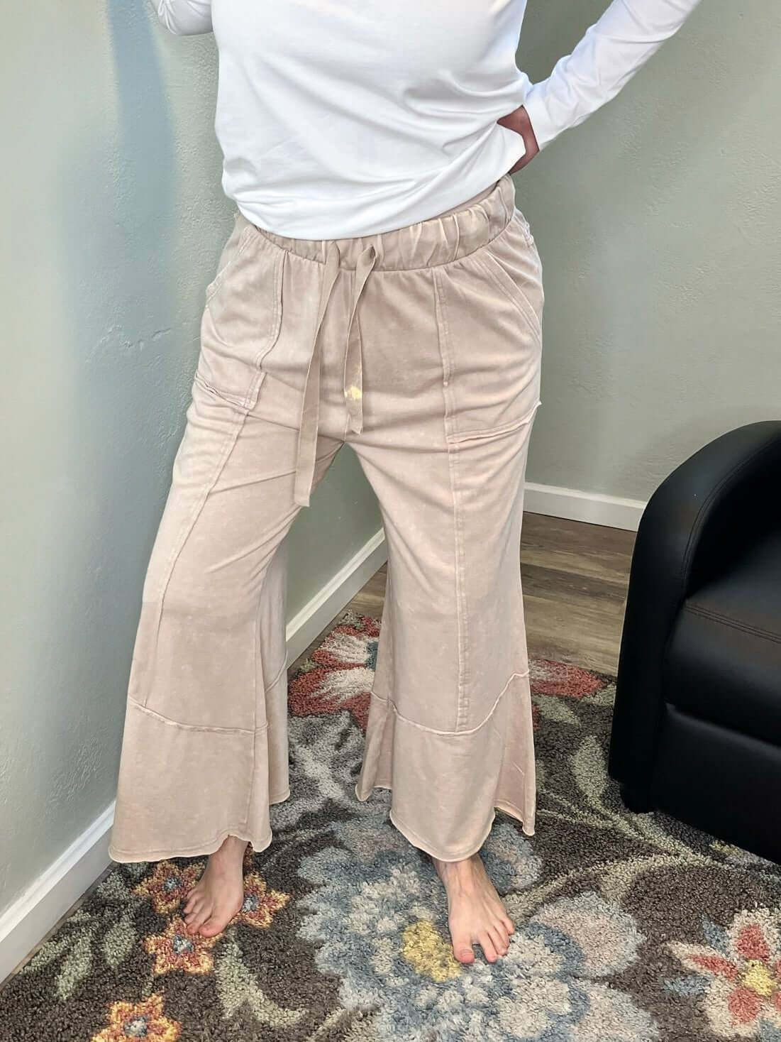 Easy Days Cropped Mineral Wash Wide Leg Flared Lounge Pants