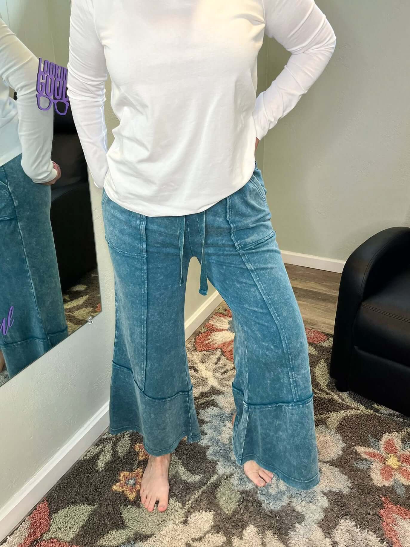 Easy Days Cropped Mineral Wash Wide Leg Flared Lounge Pants - Lavender Hills BeautyZenanaTPW - 5253Y - LTROS - S