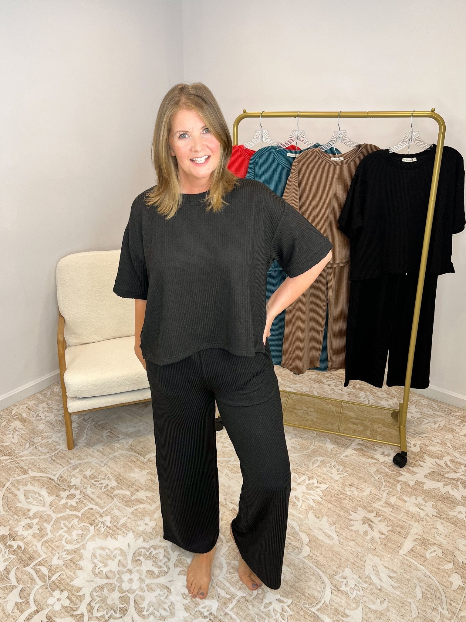 Everyday Lux Duo - 2 Piece Short Sleeve Top & Pants Set